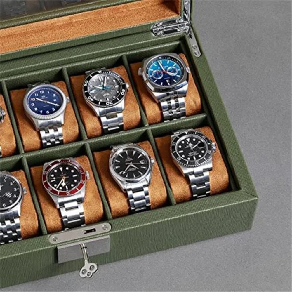 10 Slot Leather Watch Box Luxury Case Display Jewelry Organizer